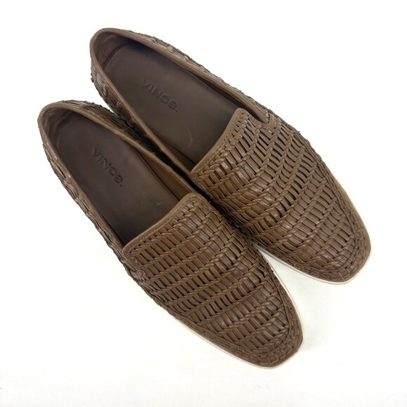 Vince Stafford Woven Leather Almond Toe Platform Slip-On Sneakers Brown Tan 8 - Picture 7 of 10